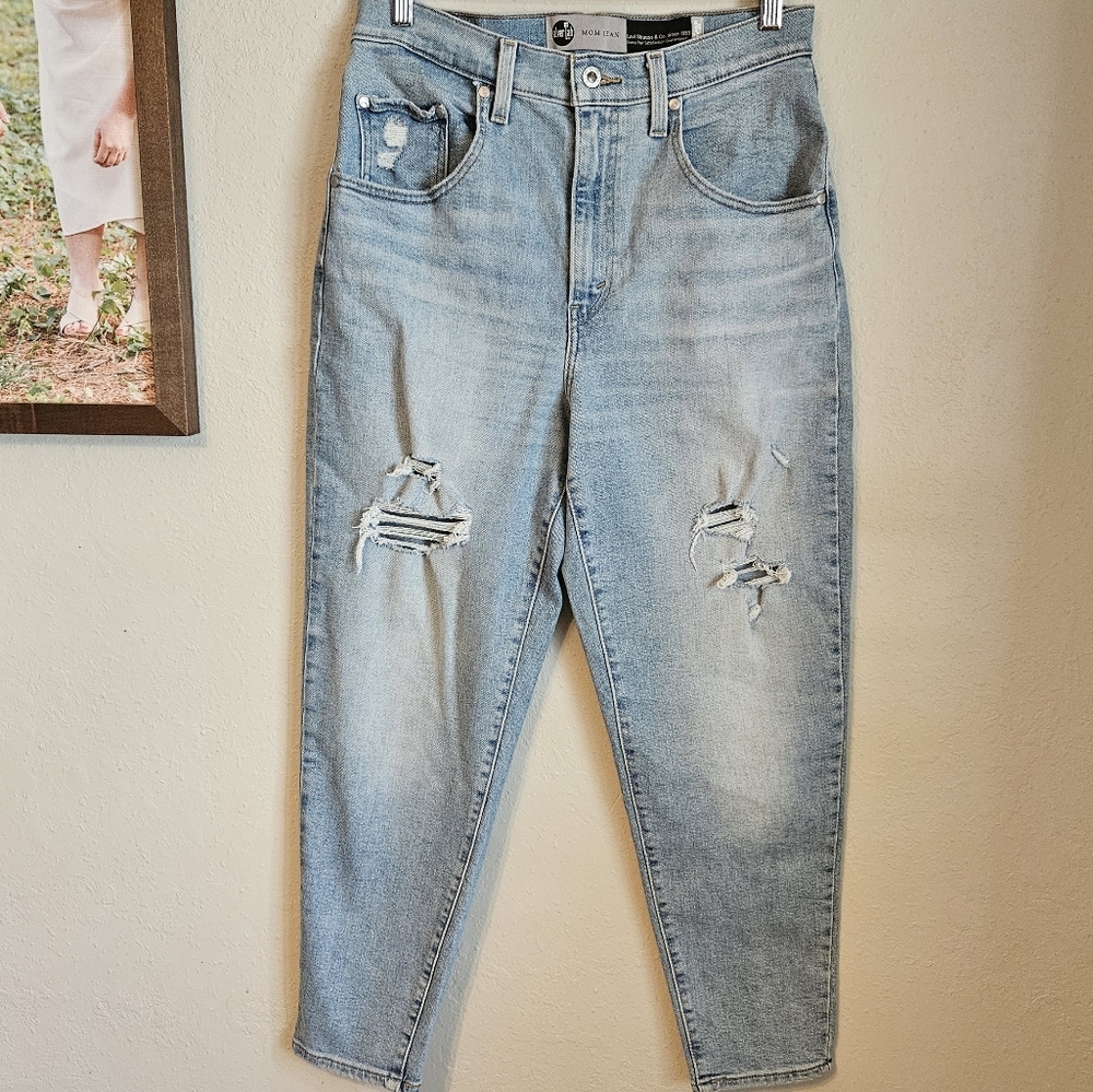 Levi Silver Tab High Rise Light Wash Tapered Leg Distressed Mom Jean 30 x 27